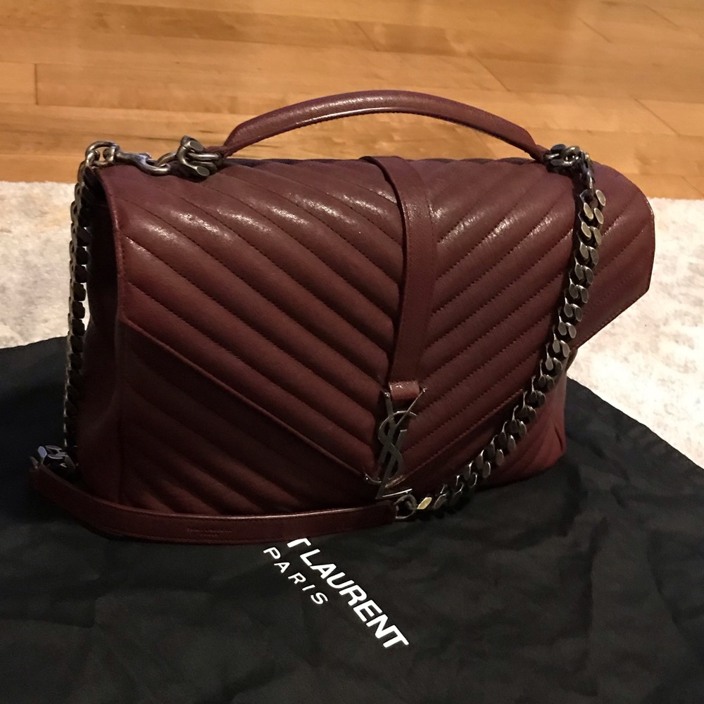 SAINT LAURENT Chevron Lg College Monogram Satchel